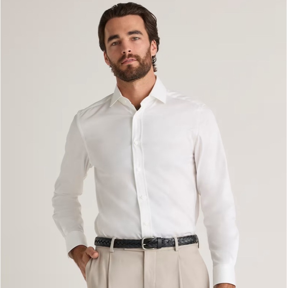Quince Men's Organic Cotton Stretch Twill White Dress Shirt Large New